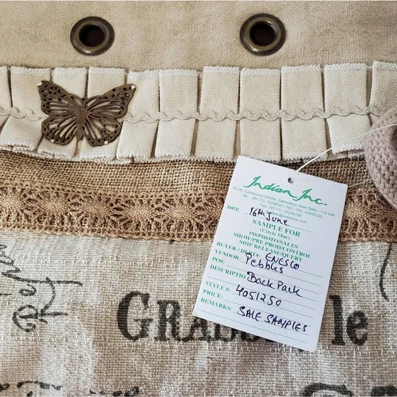 *SOLD* Indian Inc. Butterfly Boho Burlap Knapsack Bag - Picture 4 of 8